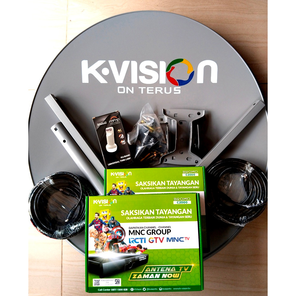 K-VISION C2000 BROMO UNTUK 2 TV LENGKAP 1 set DISH PARABOLA 60CM gratis tayangan channel dalam paket