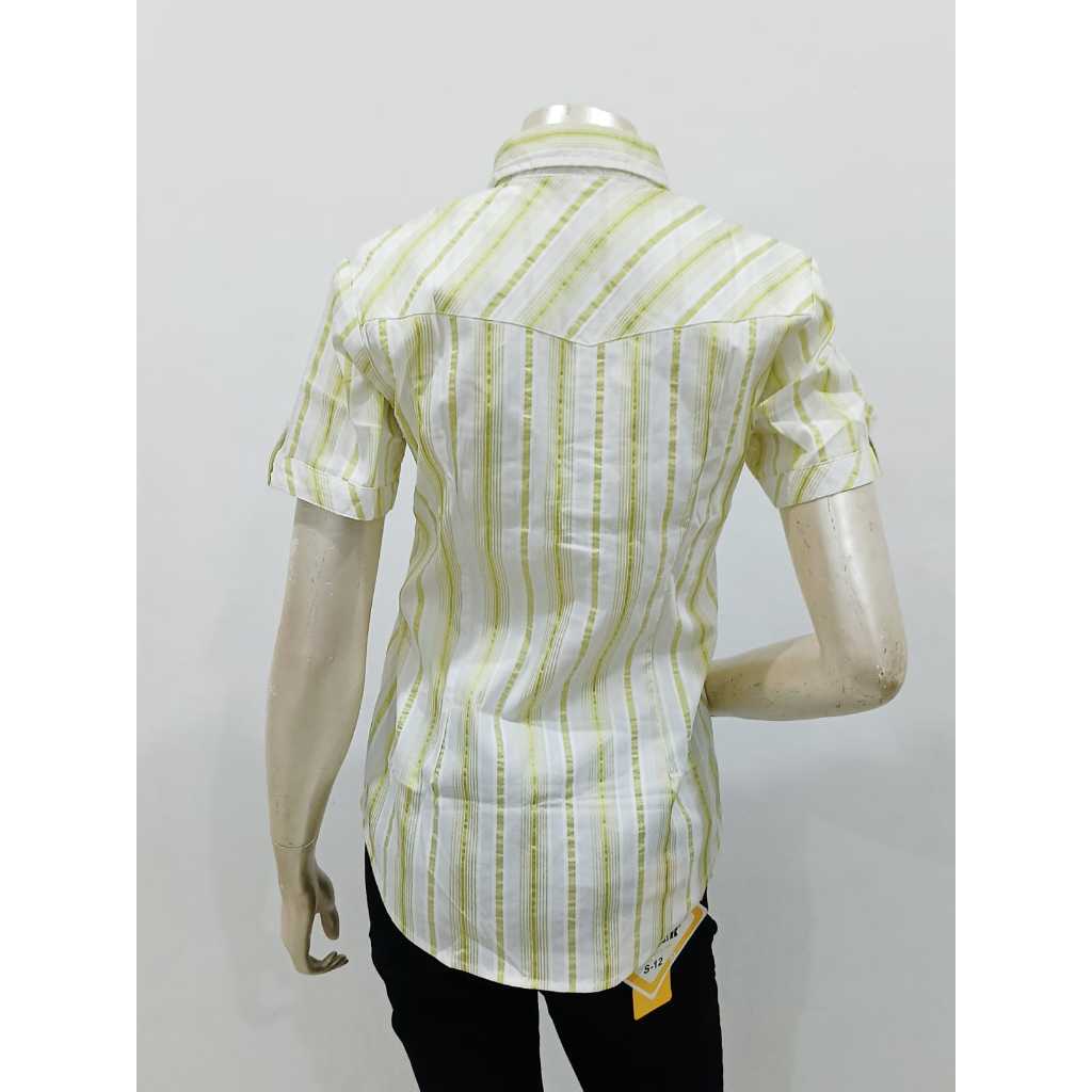 Mobile Power Ladies Basic Short Sleeve Striped Shirt - White Green K83966