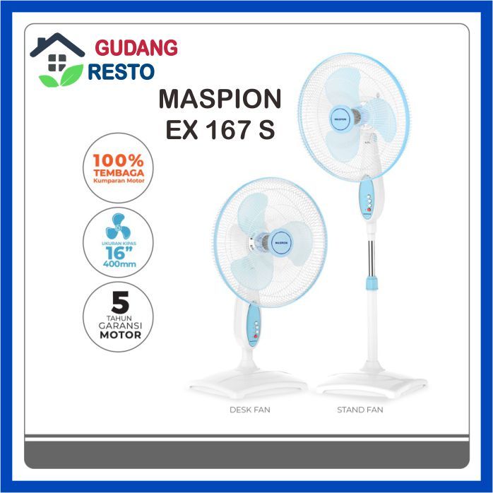 Maspion Stand Fan EX 167 S 16 Inch KIPAS ANGIN EXCLUSIVE BERDIRI EX167 167S LANTAI MEJA DUDUK
