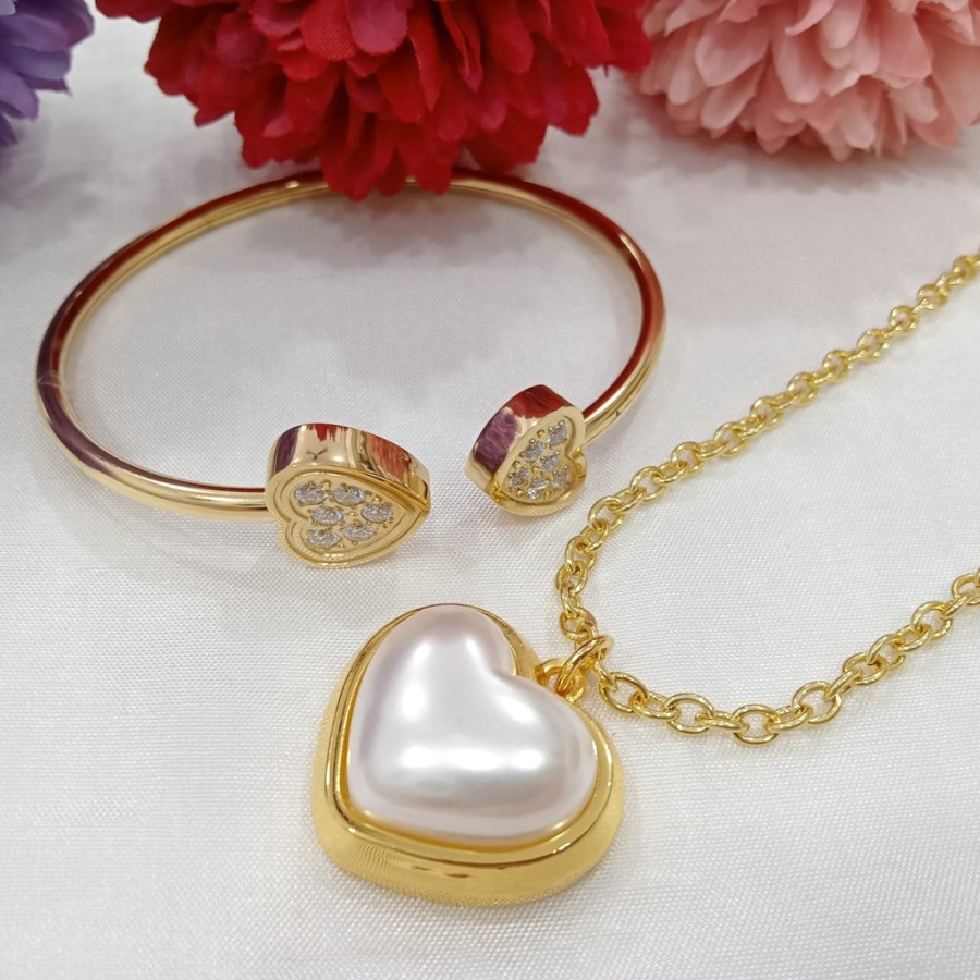 Kalung Kesehatan Terapi Asli - Kalung Quantum Pendant - Gelang MCI - 1Set Gold