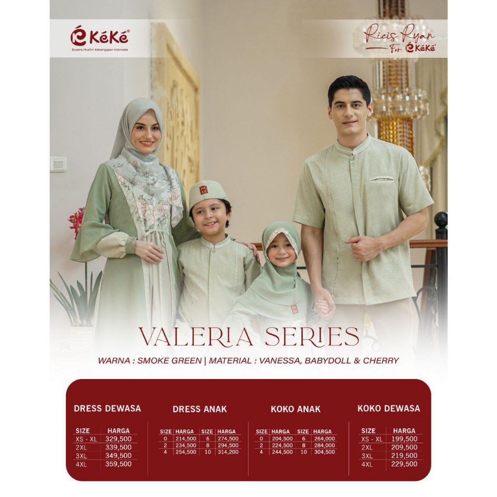 VALERIA SERIES SMOKE GREEN | SARIMBIT KEKE TERBARU 2024 | SARIMBIT KELUARGA SIMPLE POLOS TERLARIS