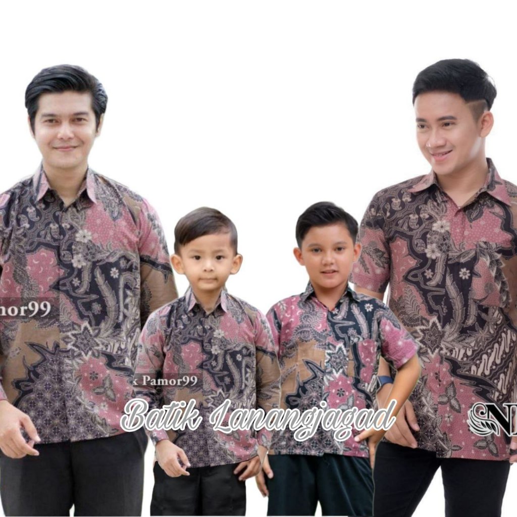 Batik Pria Batik Ayah dan Anak Laki Laki Kemeja Batik Anak Cowok Motif Koin Warna Dusty Pink