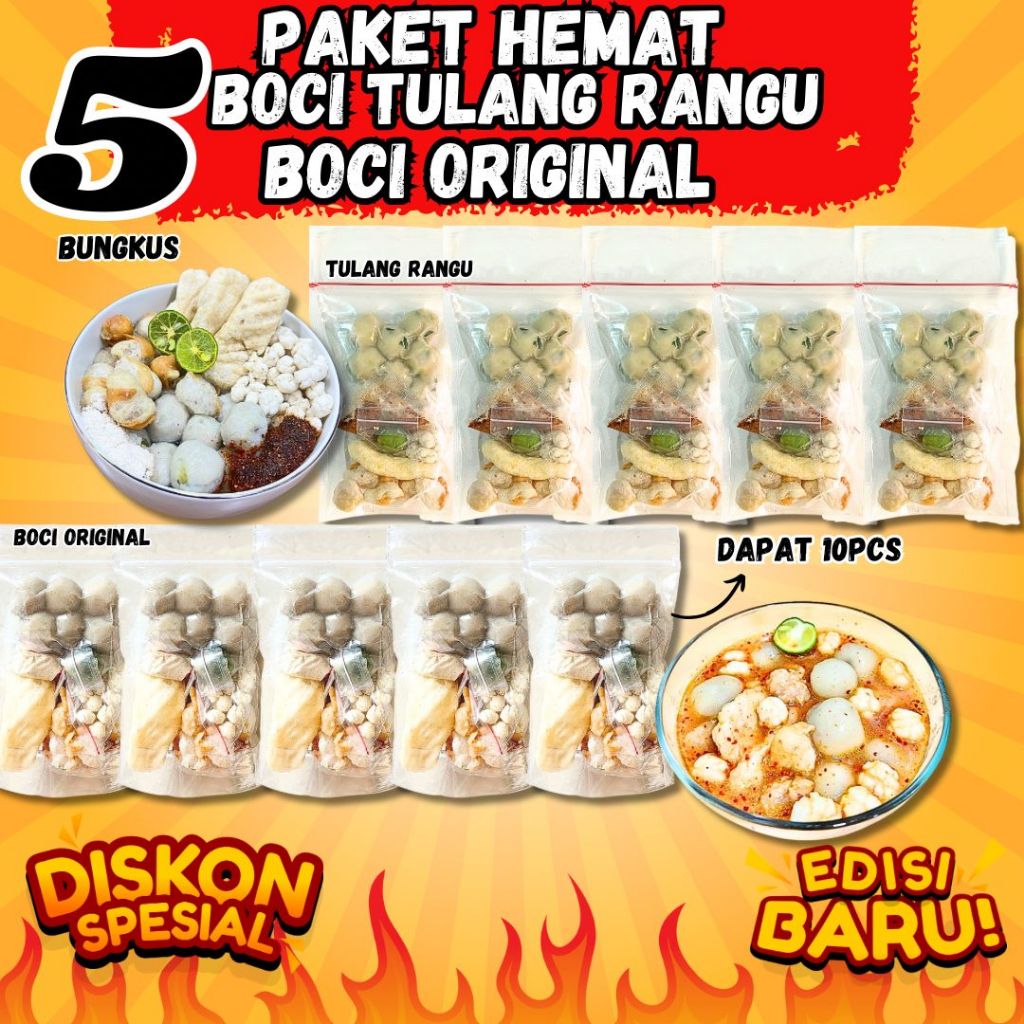 

PAKET HEMAT (5 PCS BOCI ORI X 5 PCS BOCI TULANG RANGU) HOTSPOT Food Instan