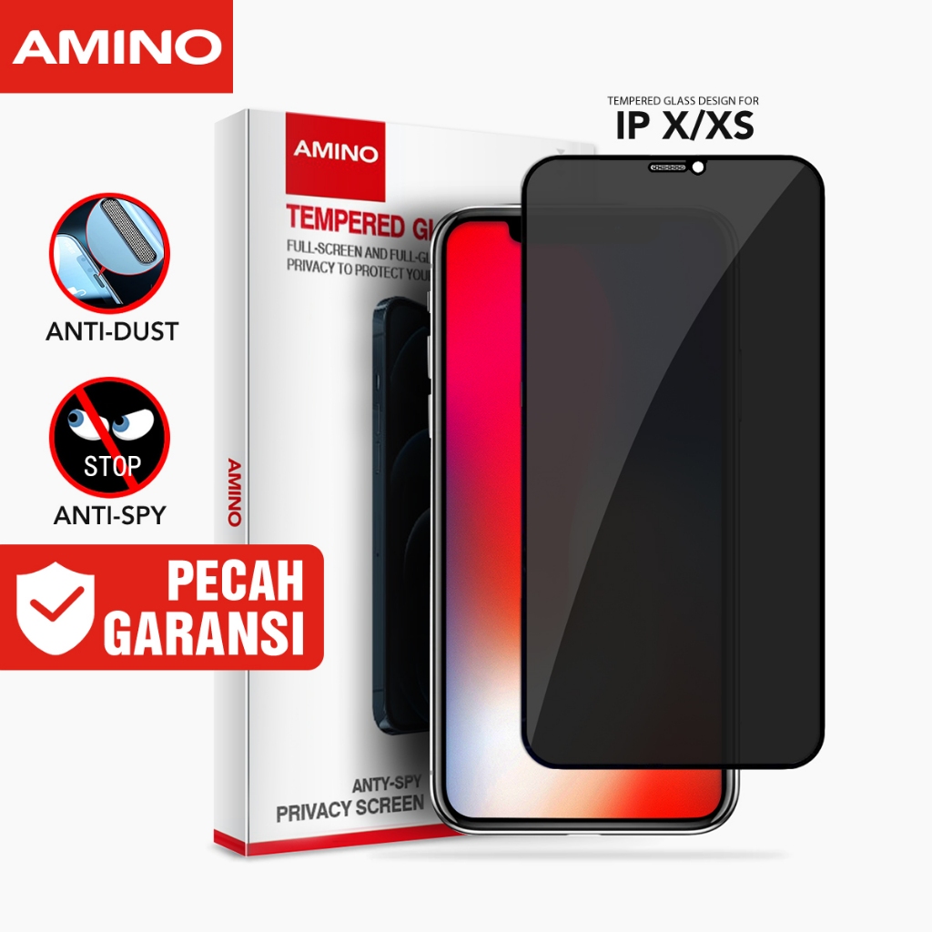 AMINO Anti Spy Tempered Glass Untuk Iphone X XS Privacy Glass / Dust Proof Full Screen Protector Ant