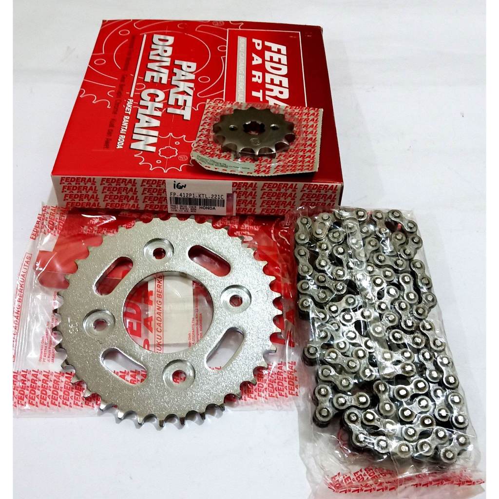 ( GARANSI ) ORI Gear Set + Rantai SUPRA X 125, KARISMA, REVO LAMA, SUPRA FIT NEW - KTL FEDERAL Origi