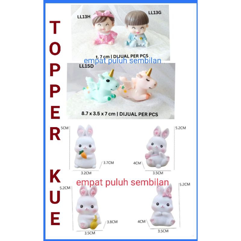 topper kue tart / hiasan kue anak / topper unicorn / mainan anak kelinci / baby boy topper / patung 