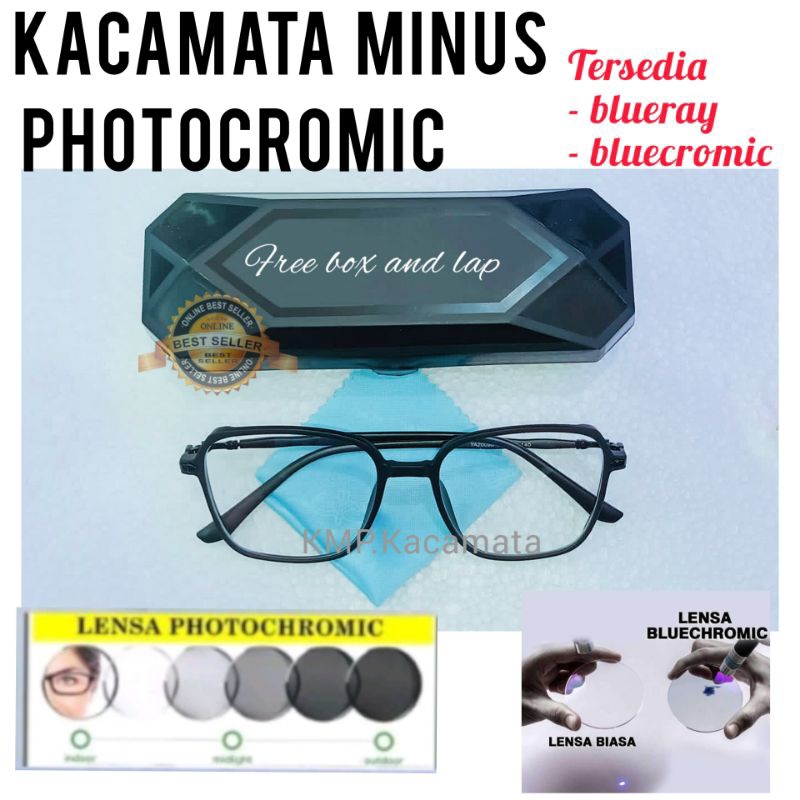 KACAMATA MINUS TINGGI LENSA PHOTOCROMIC,  BLUECROMIC, BLUERAY kacamata minus photocromic