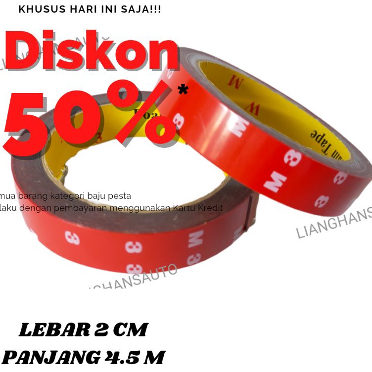 

Laris DOBLE TAPE 3M MERAH FOAM PE LEM BOLAK BALIK 20MM X 4,5 METER