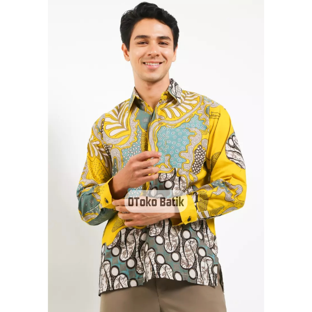 OToko Batik Shopee Mall Pulau Seno Kuning Kemeja Batik Pria Lengan Panjang Ukuran M L XL