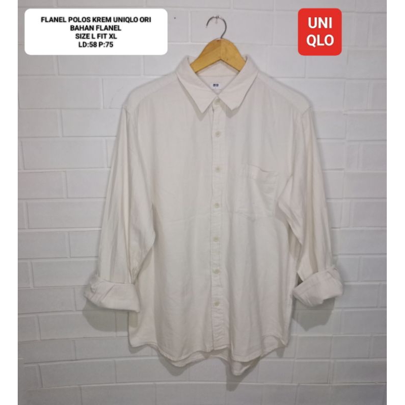 KEMEJA FLANEL POLOS KREM UNIQLO ORI SIZE L FIT XL