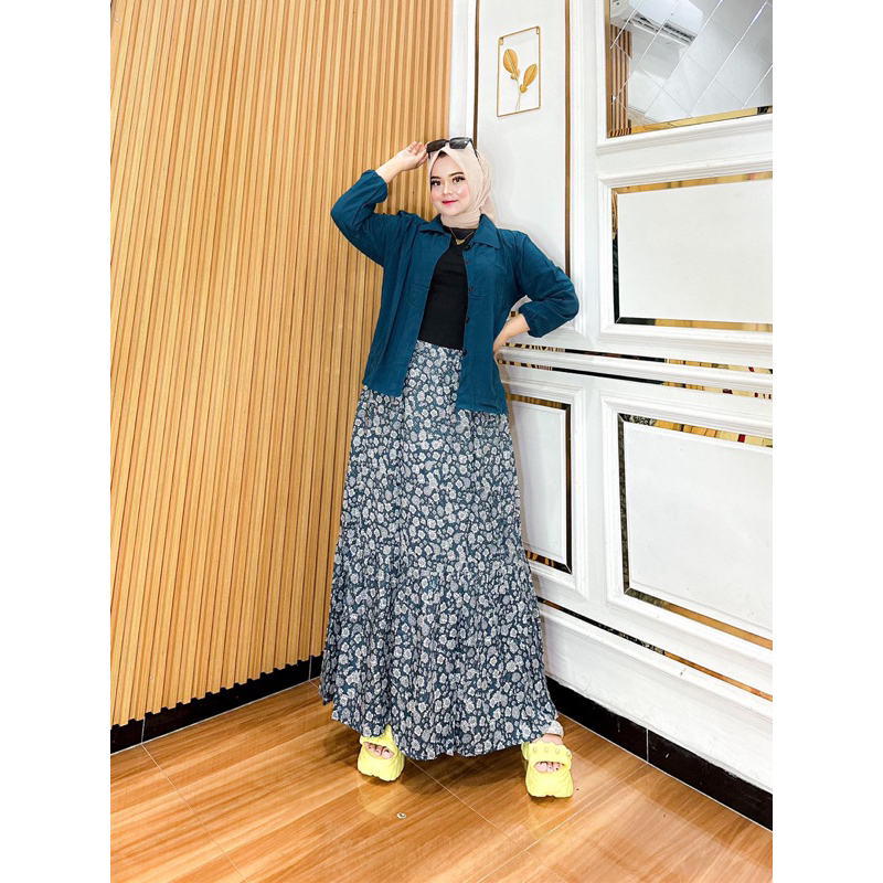 set rok Leona rayon premium/set rok atasan kemeja/set rok rayon