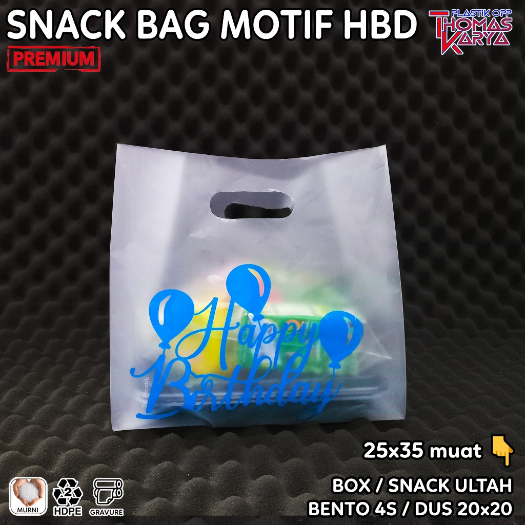 

RB Plastik Ultah 25x35 Motif HAPPY BIRTHDAY BIRU isi 50 Softhandle Snack Bag Ulang Tahun Souvenir