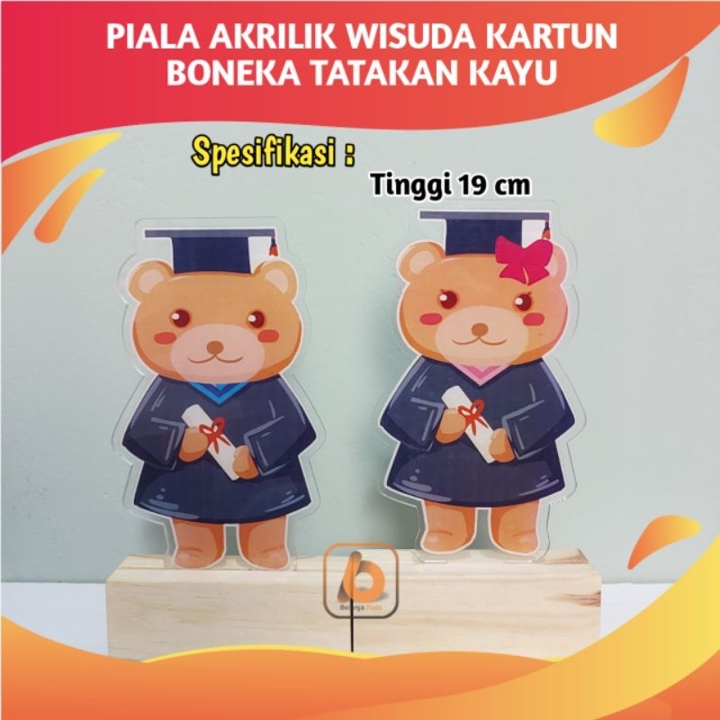 PIALA AKRILIK WISUDA (KARTUN BONEKA) TATAKAN KAYU