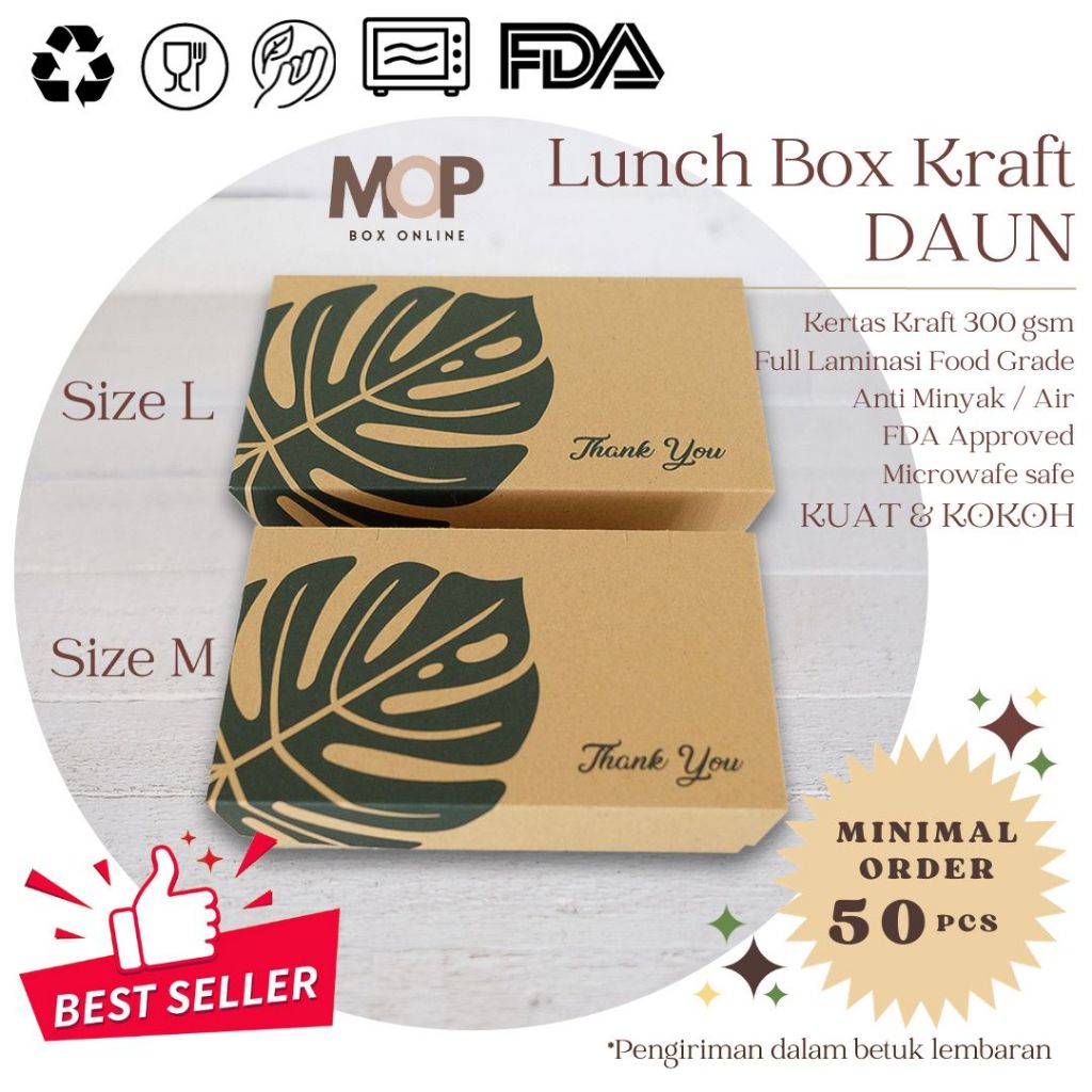 Paper Lunch Box Kraft DAUN Laminasi Anti Minyak Tahan Air Food Grade LunchBox Kraf Coklat Murah Snac