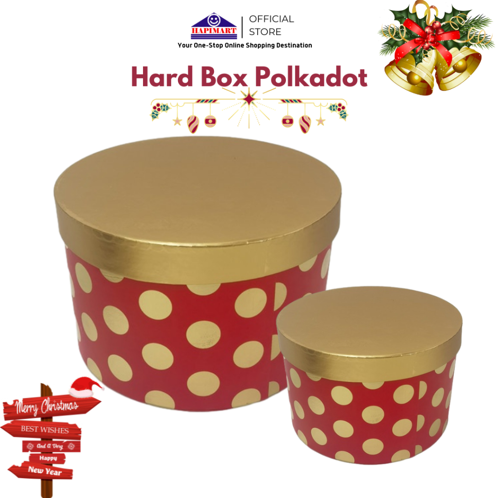 

Gift Box/Box Kado/Box Hampers/Kotak Kado Bulat/Round Box Polkadot Merah Gold