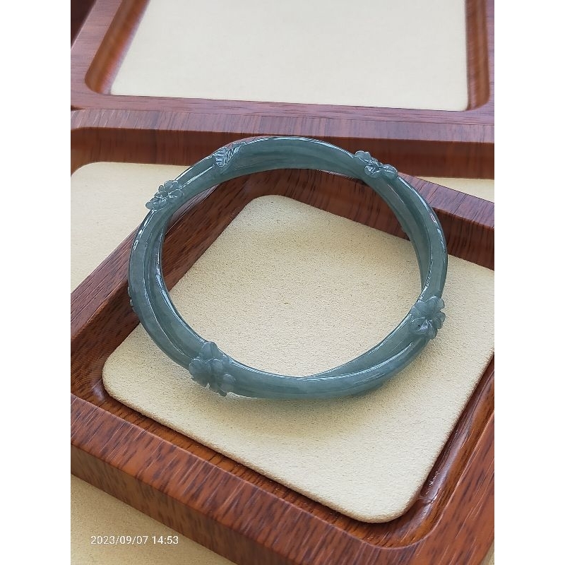 Gelang Bangle Giok Burma 60x58mm Icy Blue water Cherry blossom bersertifikat