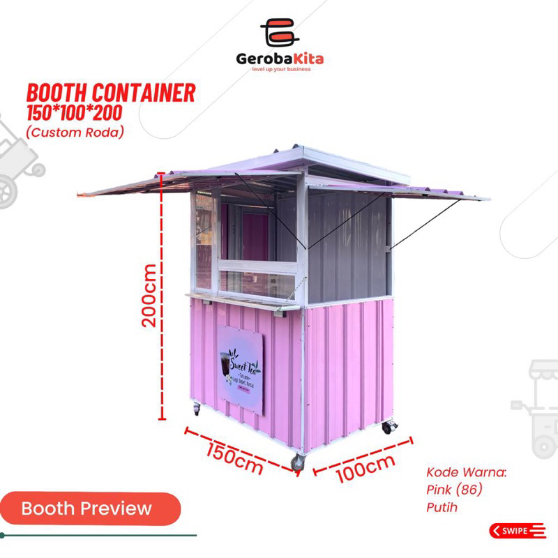 Booth Container 150x100x200 Custom Sekat Kaca