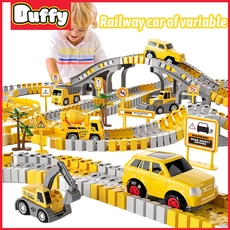 Duffy toys Trek Balap Konstruksi untuk Mainan Anak-Anak / Kereta rel rakitan DIY listrik kereta main