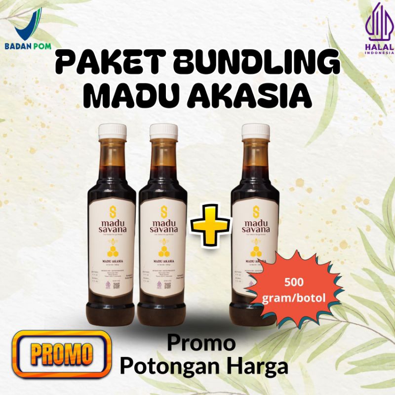 

madu savana akasia paket promo 3 botol murni