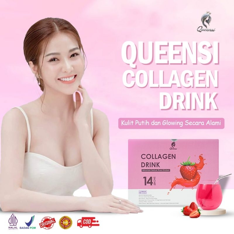 Queensi Collagen Drink Strawberry with Collagen Bovine Peptiplus vitamin C & L-Glutathione | Minuman