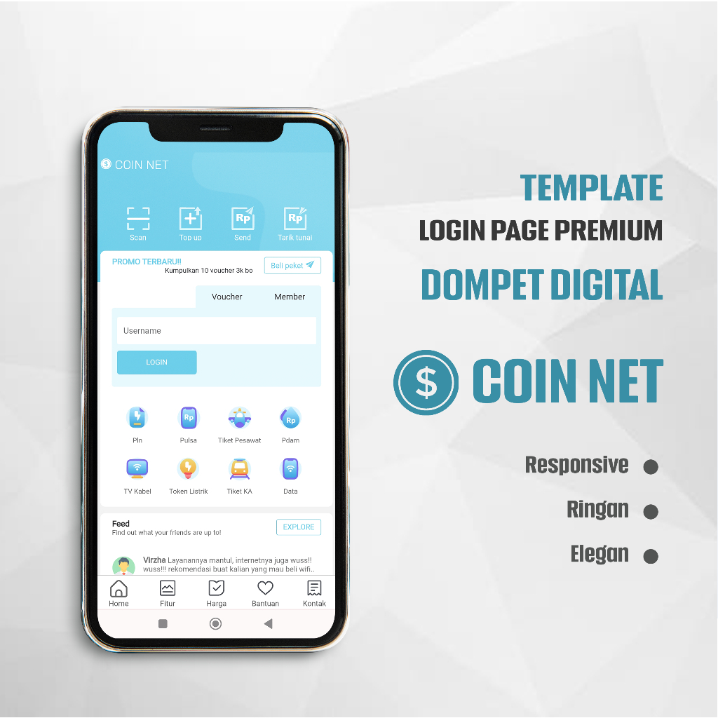 Login Page Hotspot Premium Dompet Digital - E wallet - PPOB Pulsa Listrik Dll.