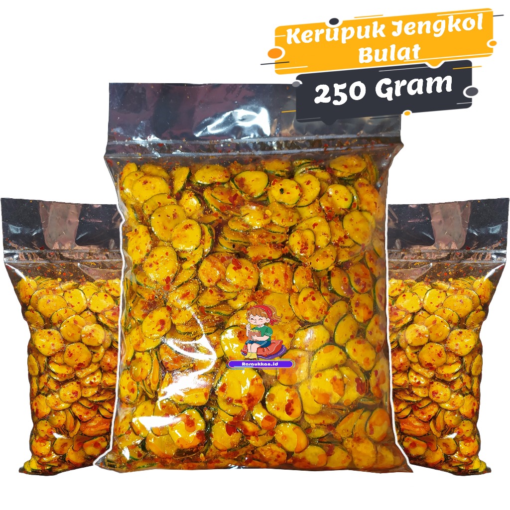 

seblak kerupuk jengkol bulat extra pedas cikruh daun jeruk isi 250gr makanan & minuman keripik & kerupuk