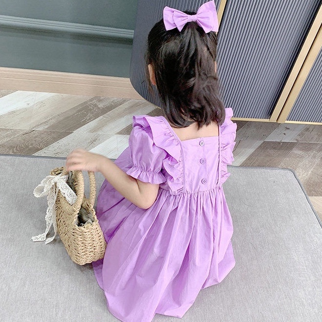 ✵Grosir..✵ [PRINCESS KESLI] 1-9 Tahun Dress Purple Pita Anak Prempuan Rubber Korean Fashion Baju Bayi Rok Pesta Kids Bahan Katun Warna Ungu