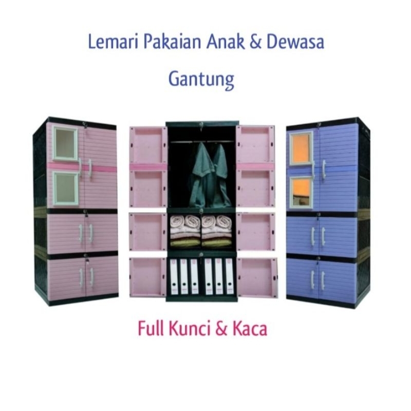Lemari plastik tempat baju gantung  dewasa anak dan rak serbaguna susun 3 dan 4