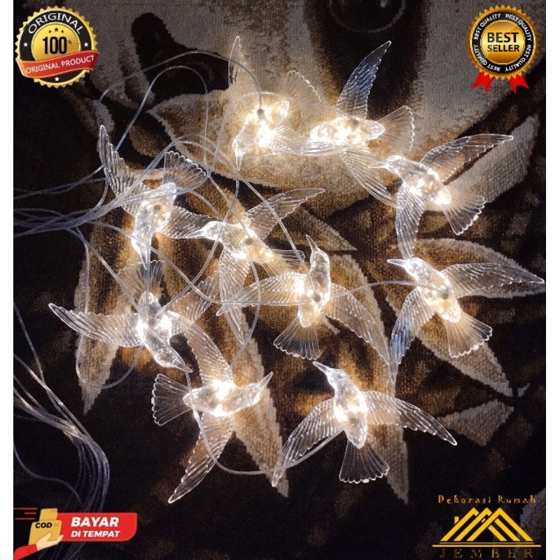 LAMPU GANTUNG BURUNG AKRILIK / LAMPU BURUNG PLASTIK ISI 10 PCS LED DEKORASI PELAMINAN