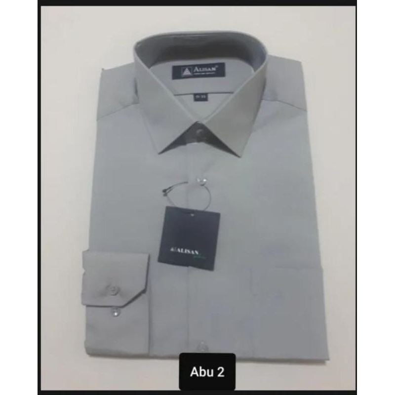 Alisan Kemeja Pria Lengan Panjang Reguler Warna Abu 2.