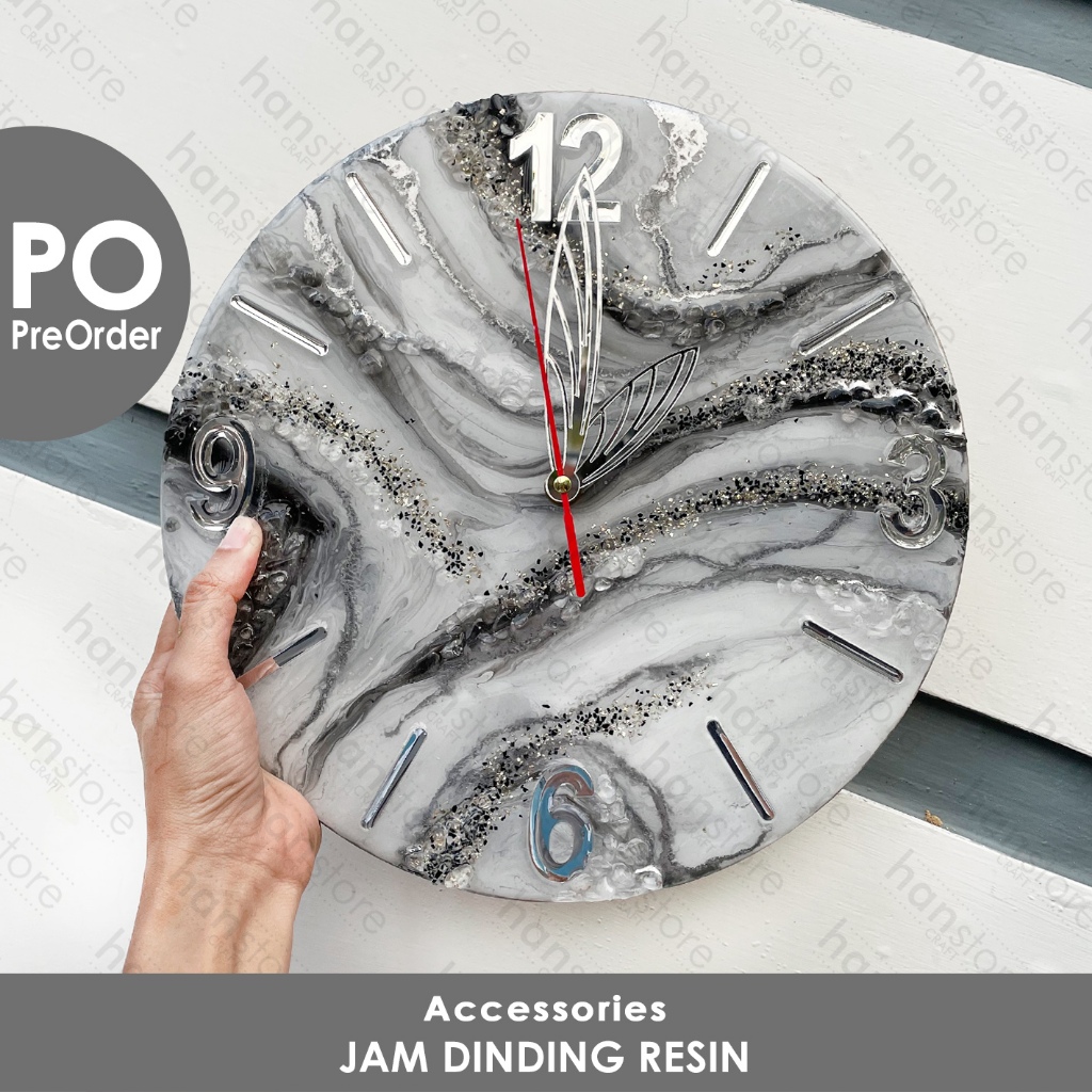 PO Resin Art  Clock + Natural Stones Geode  / Jam Dinding Resin / Home Decor Clock / Jam Resin Custo
