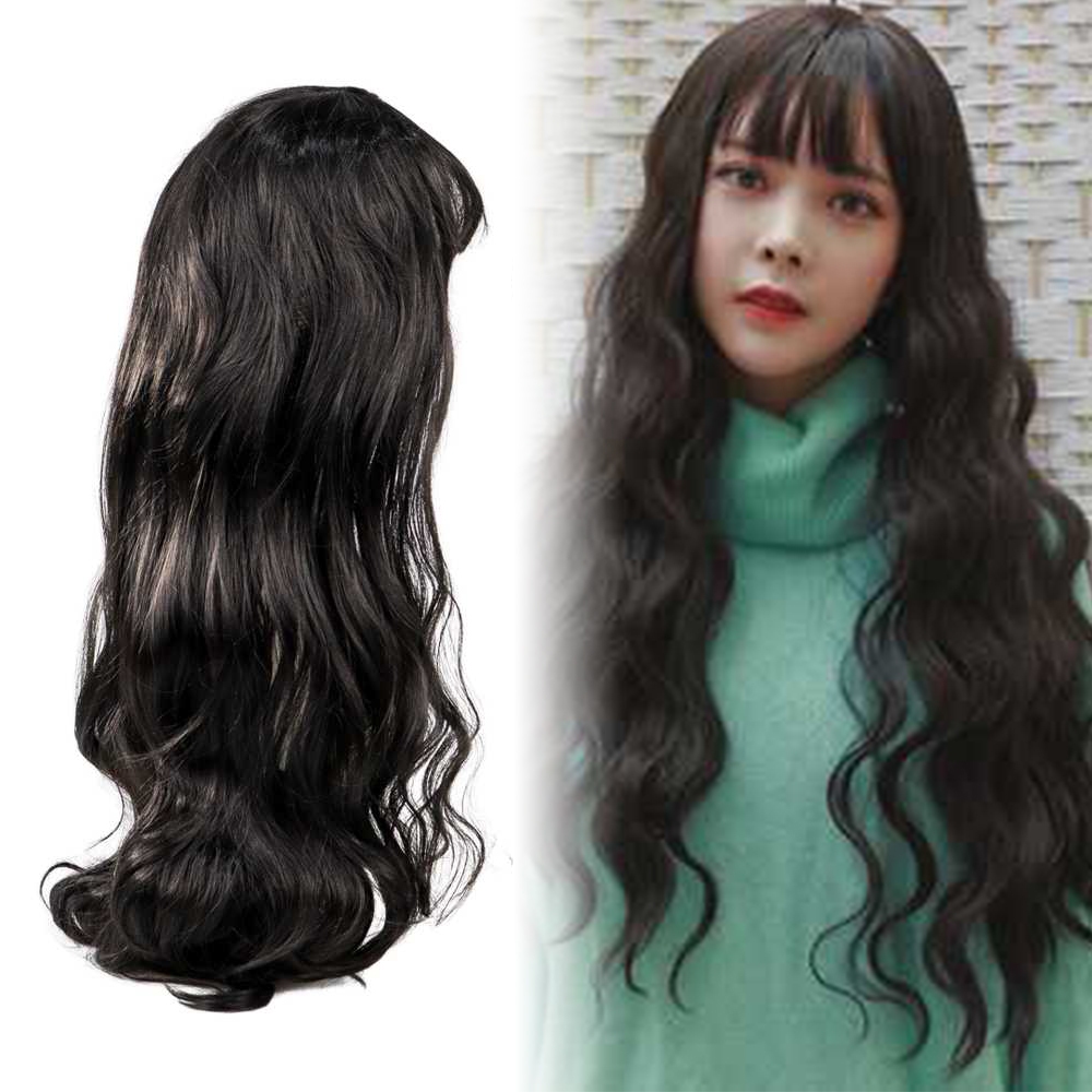 COD Wig Rambut Palsu Model Wavy 65cm Panjang Berponi Korean Version Full Color Lace Natural Mirip Seperti Asli Sungguhan