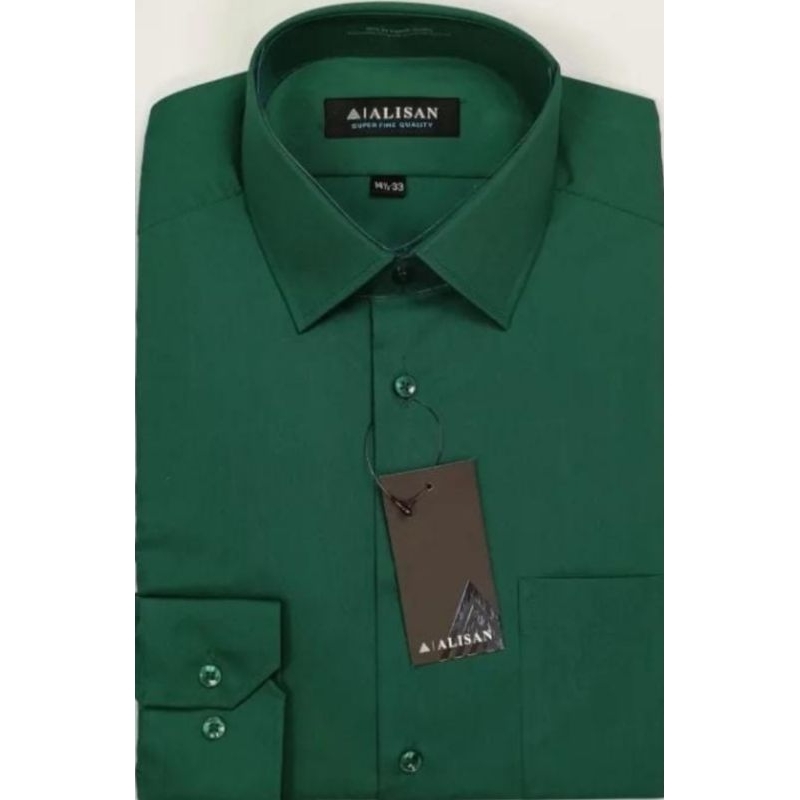 Alisan Kemeja Pria Lengan Panjang Reguler Hijau Botol 2