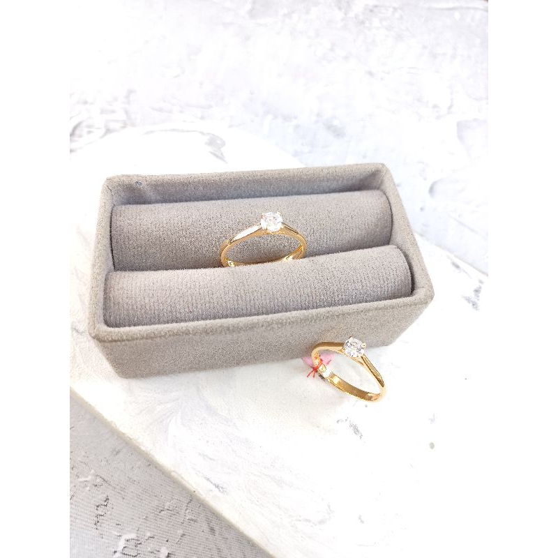 Cincin Solitare rantai Emas Asli 8K