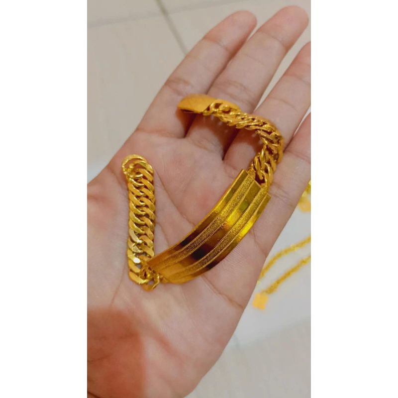 Gelang Selampit Plat Garis Emas Lapis999