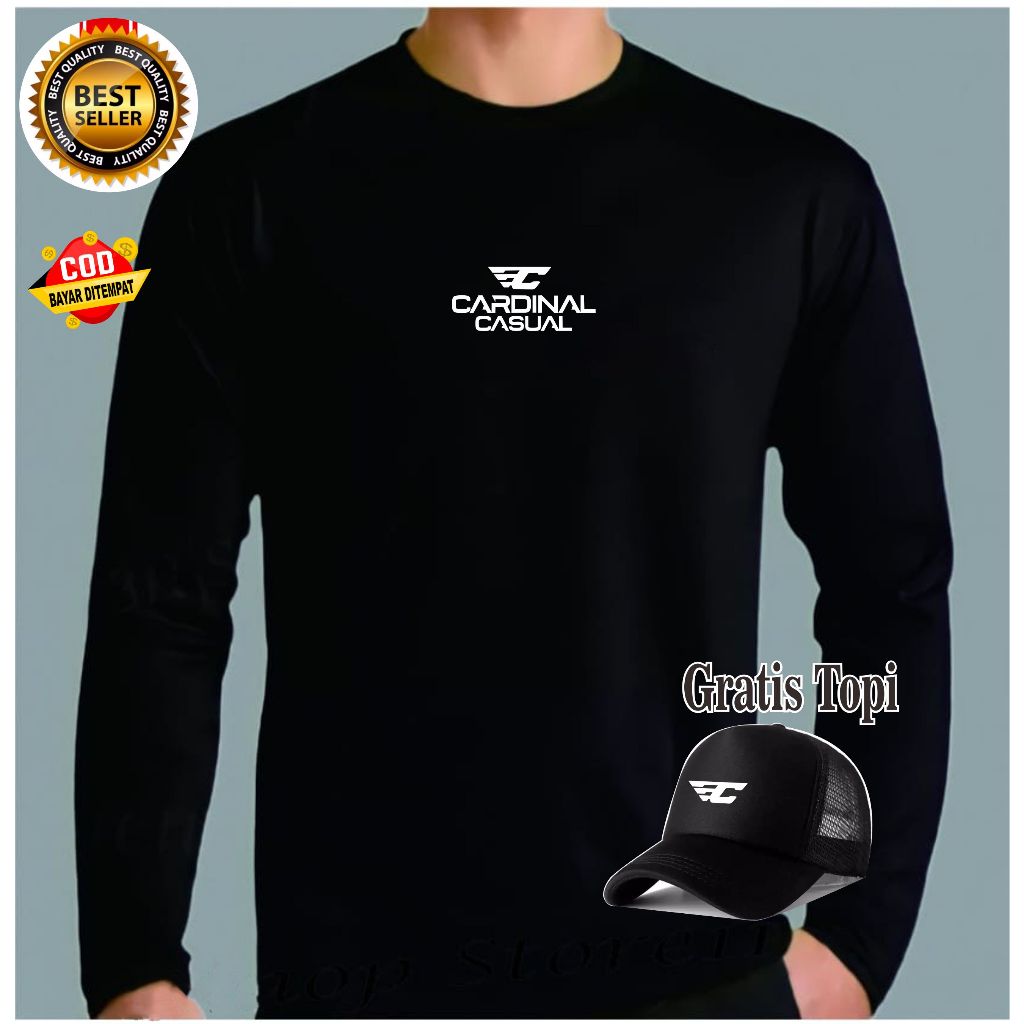 Kaos lengan panjang / kaos bonus topi / beli baju dapat topi / kaos distro / kaos pria / kaos unisex
