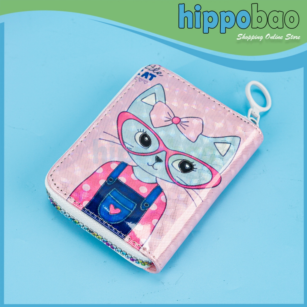 Dompet PU Baru Tas Kartu Merah Muda Kucing Dompet Fashion Pendek Anak Perempuan Pelajar Dompet Duit 