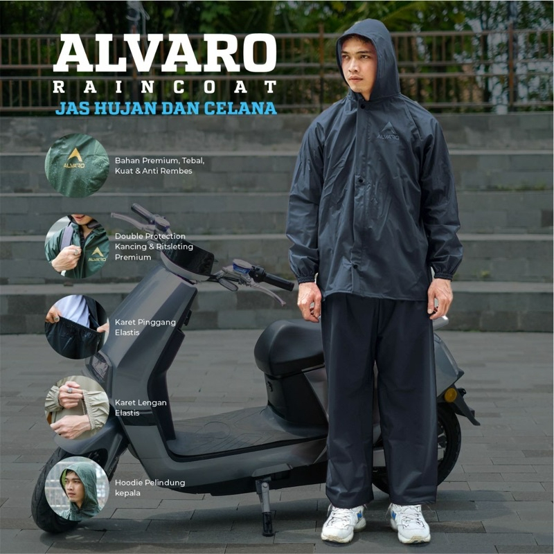 Raincoat ALVARO Series BLACK / Jas Hujan Pria Wanita ALVARO Original Mantel Hujan Cowok Cewek Jas Uj