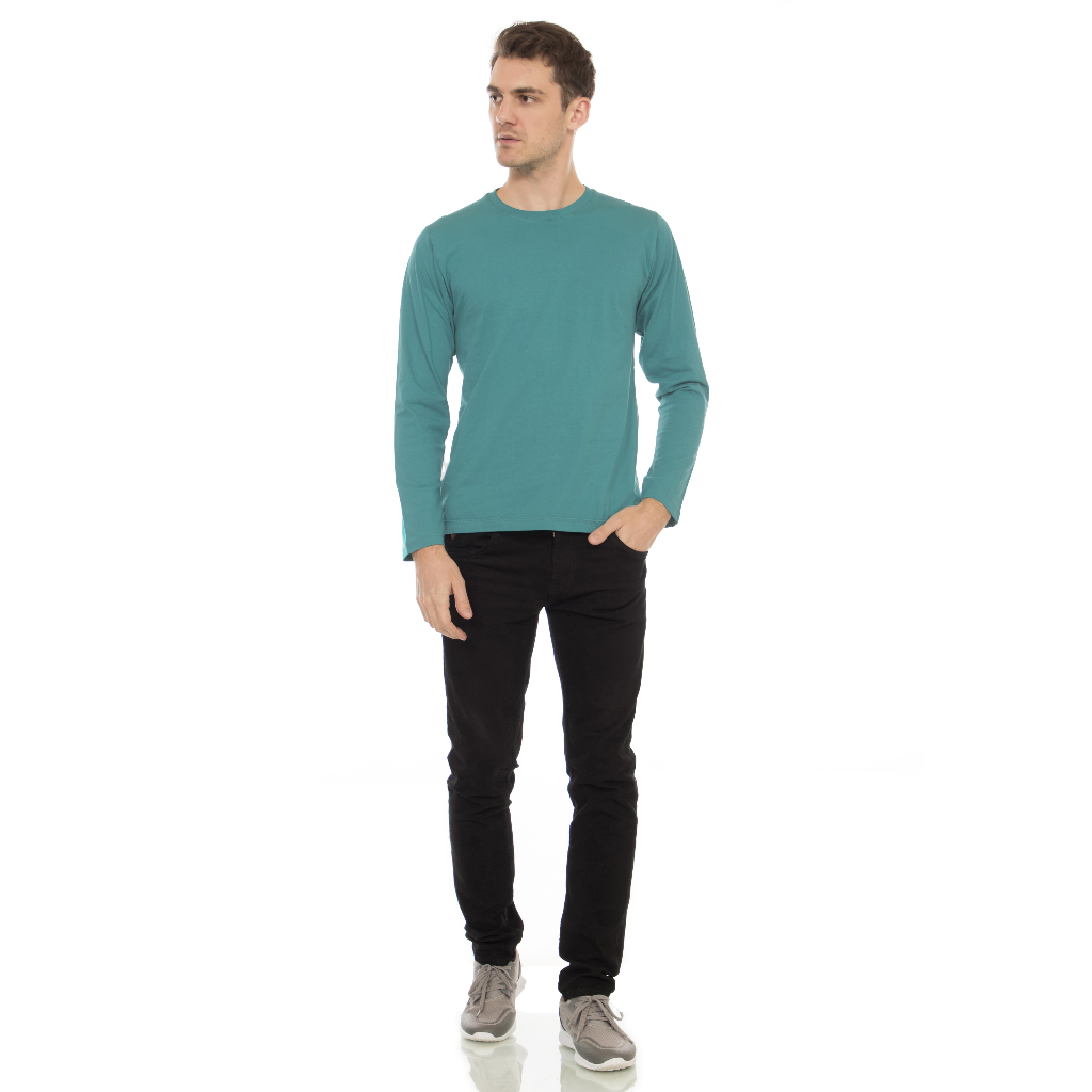 KAOS POLOS PRIA LENGAN PANJANG - HIJAU TOSCA