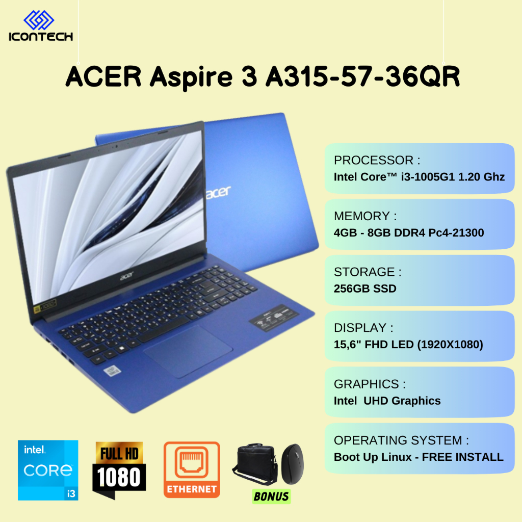 ACER Aspire 3 A315-57-36QR | Intel i3-1005G1 | 256GB SSD | 15,6" FHD