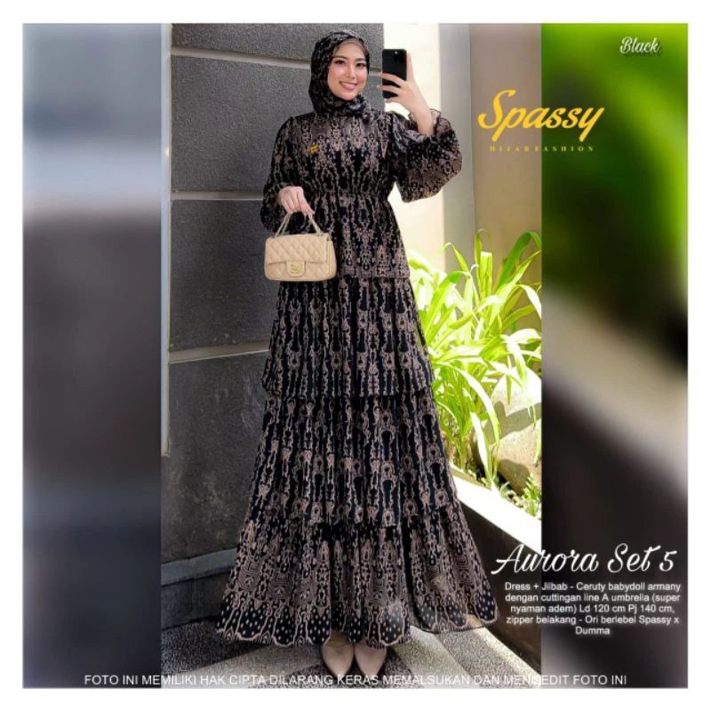 Gamis Ceruty Susun Set Hijab/Aurora Set/Aurora Set 4/Aurora Set 5