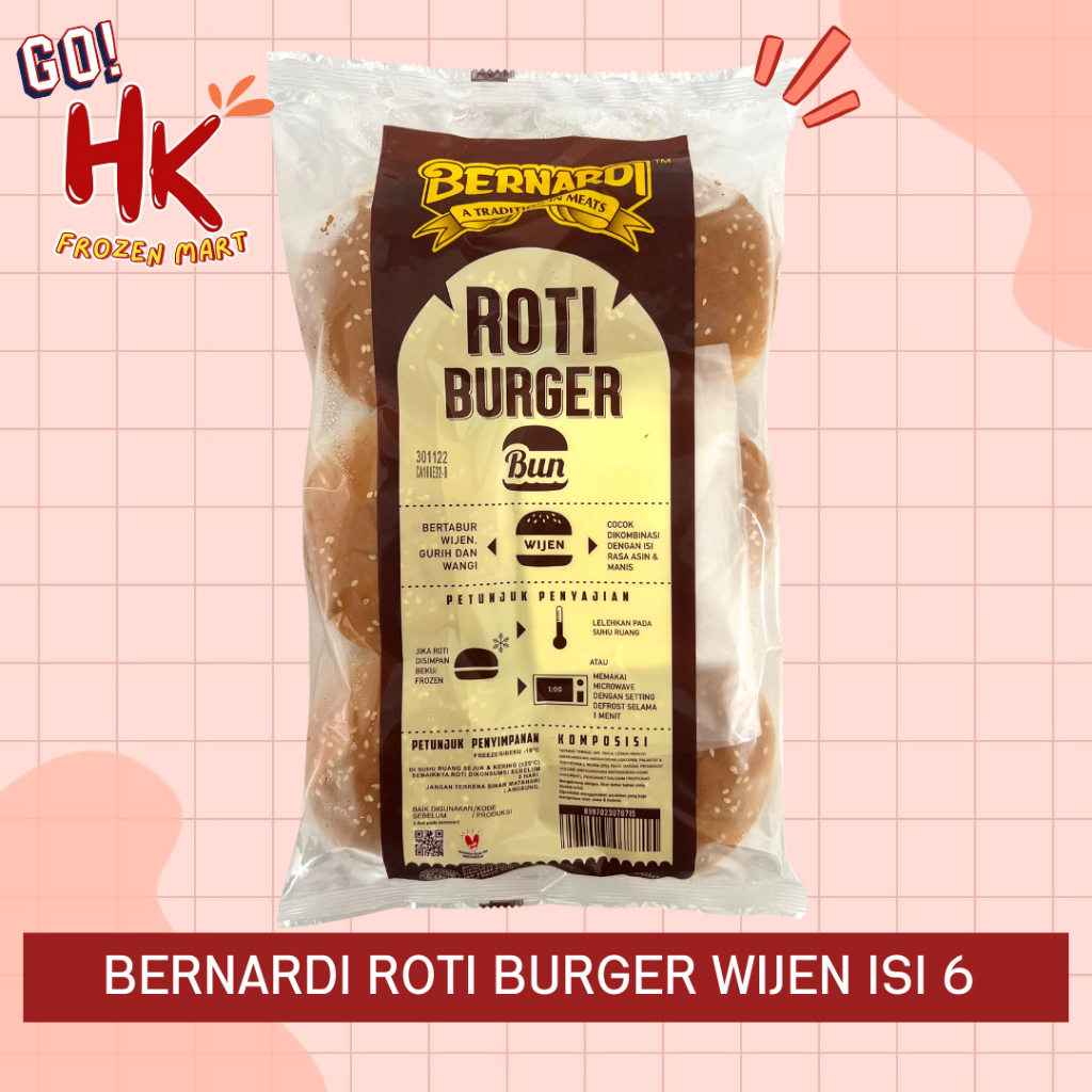 

Bernardi Roti Burger Wijen isi 6 & Mini isi 20pcs | roti premium ukuran besar standar HK Frozen Mart