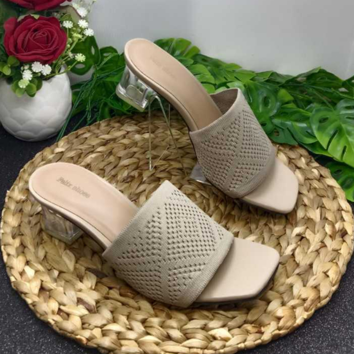 SANDAL HEELS WANITA RAJUT HAK KACA RAJUT IMPORT HAK 5CM