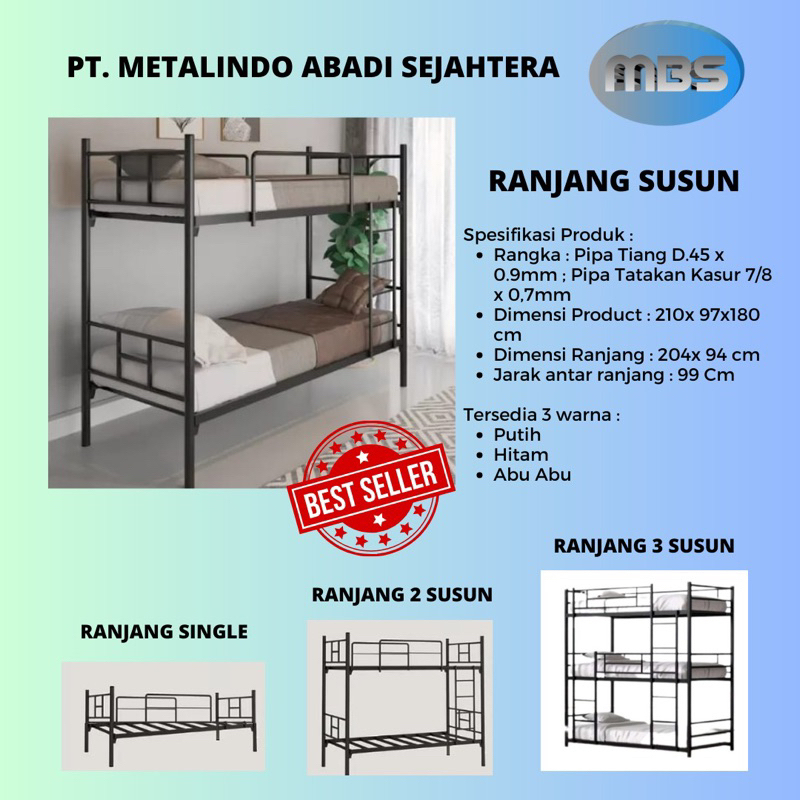 Ranjang 2 Susun MBS Bunk Bed Ranjang Besi susun Tempat Tidur Bunk Bed /Bahan Kokoh