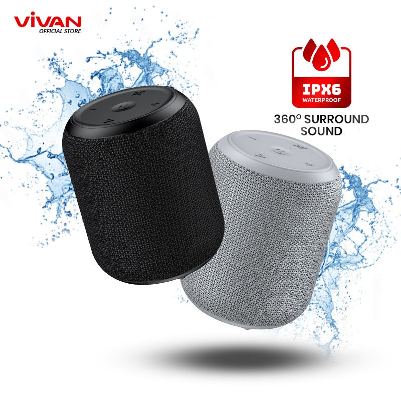 Speaker Bluetooth VIVAN VS12 Wireless Audio Portable Mega Bass Waterproof IPX6 Hi-Fi AUX TWS Bluetoo