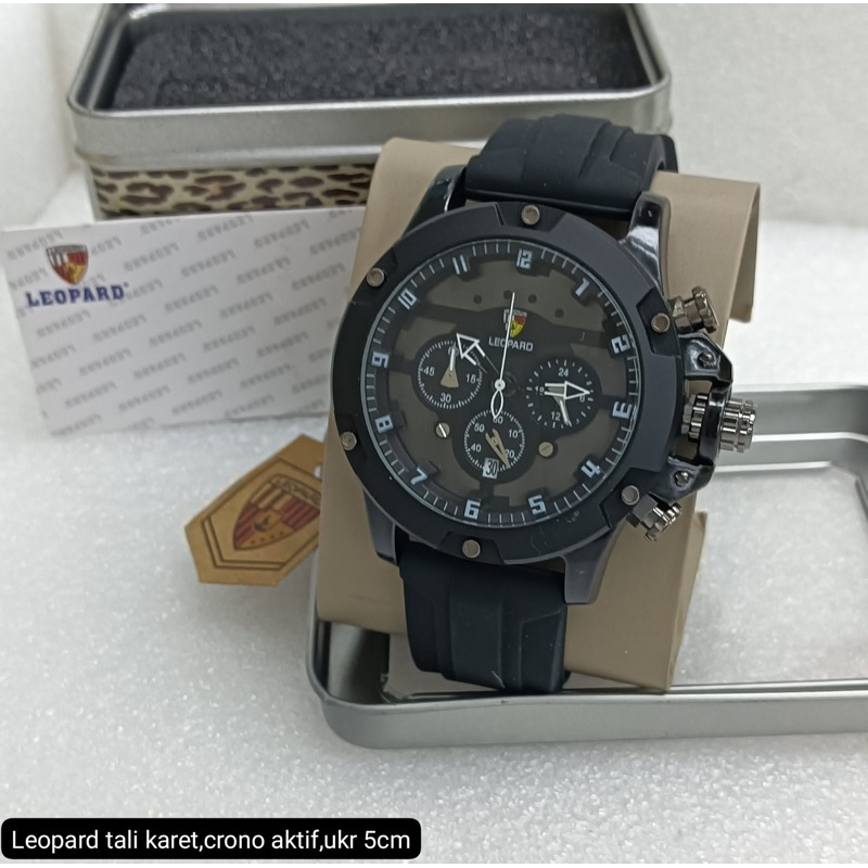 ( BISA COD ) Jam Tangan Pria LEOPARD 8804 Original Rubber Tali Karet Chrono Tanggal Aktif Jam Tangan