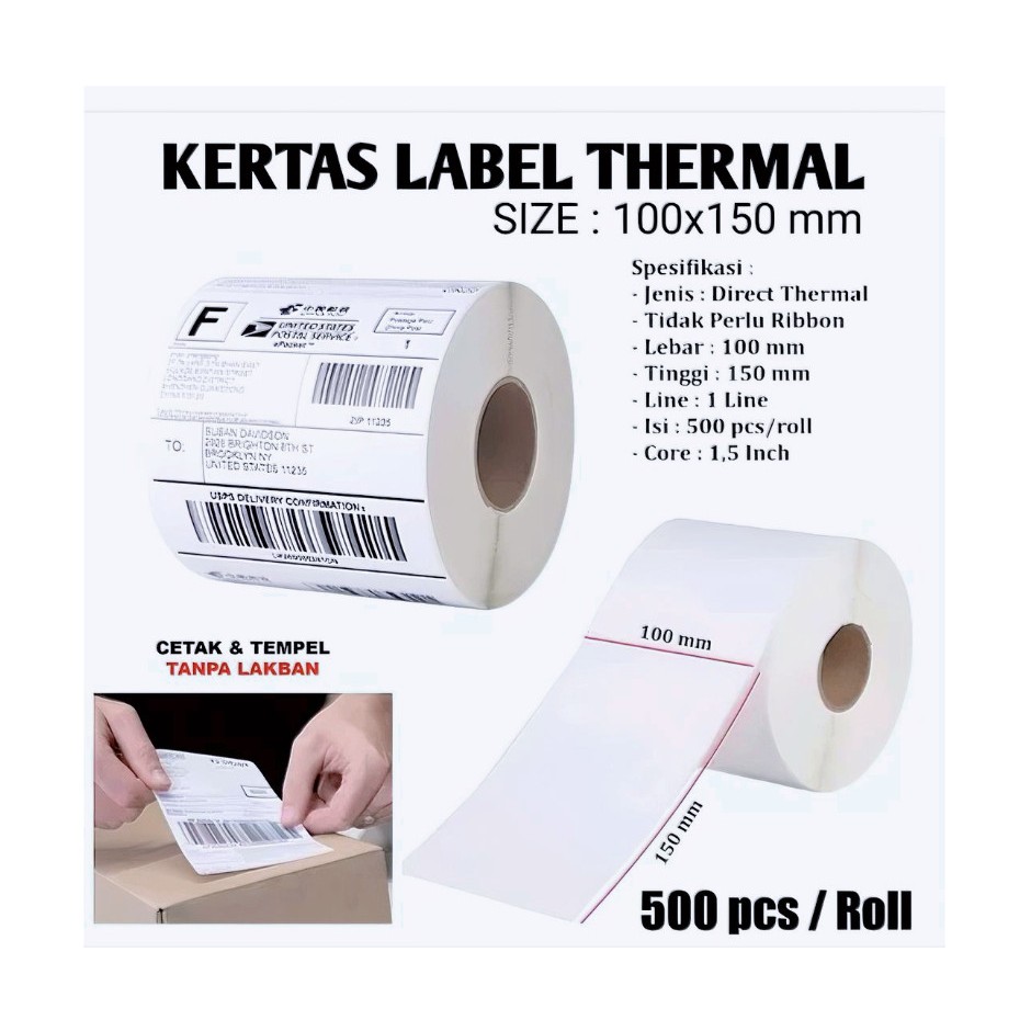 

Kertas Thermal isi 500 100x160 mm Resi Barcode