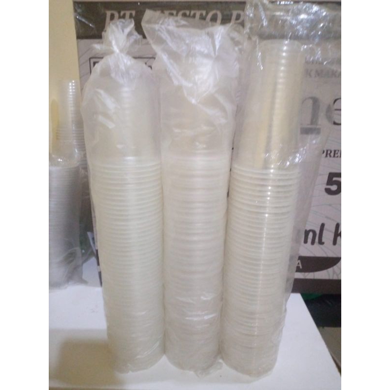HP - Gelas Plastik Cup 14oz/16oz/22oz 7,5gr Oval PP Bening Polos Perslop isi 50pcs