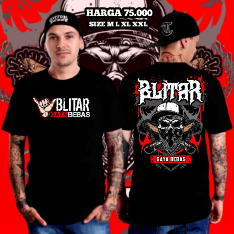 Kaos Blitar Gaya Bebas Distro Pria Warna Hitam