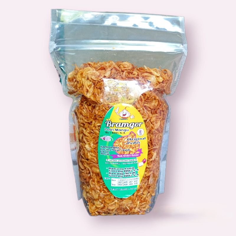 

Bawang merah Goreng Asli ( brambang) tanpa campuran Tepung Asli Putri mangu 500gr
